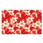 Red Hibiscus Plumeria Pattern Print Polyester Doormat