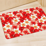 Red Hibiscus Plumeria Pattern Print Polyester Doormat