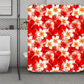 Red Hibiscus Plumeria Pattern Print Polyester Shower Curtain