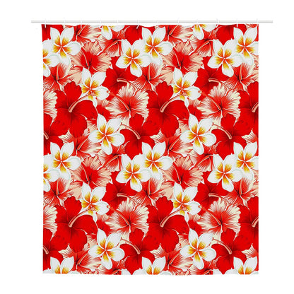 Red Hibiscus Plumeria Pattern Print Polyester Shower Curtain