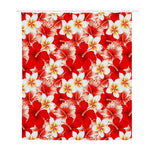 Red Hibiscus Plumeria Pattern Print Polyester Shower Curtain