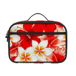 Red Hibiscus Plumeria Pattern Print Portable Lunch Bag