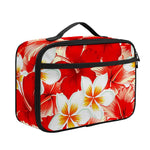 Red Hibiscus Plumeria Pattern Print Portable Lunch Bag