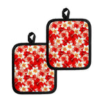 Red Hibiscus Plumeria Pattern Print Pot Holders