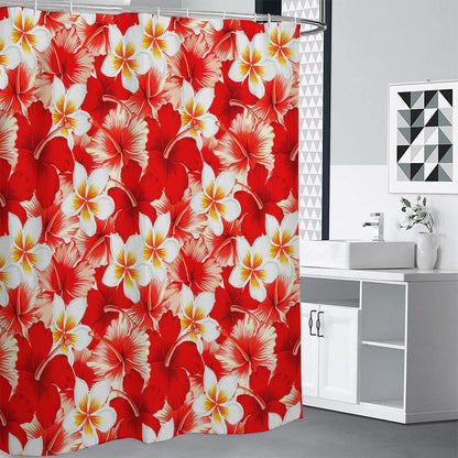 Red Hibiscus Plumeria Pattern Print Premium Shower Curtain