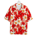Red Hibiscus Plumeria Pattern Print Rayon Hawaiian Shirt
