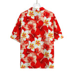 Red Hibiscus Plumeria Pattern Print Rayon Hawaiian Shirt