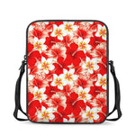 Red Hibiscus Plumeria Pattern Print Rectangular Crossbody Bag