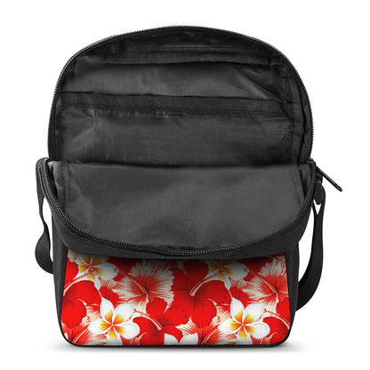 Red Hibiscus Plumeria Pattern Print Rectangular Crossbody Bag