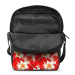 Red Hibiscus Plumeria Pattern Print Rectangular Crossbody Bag