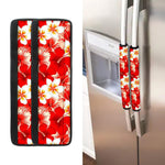 Red Hibiscus Plumeria Pattern Print Refrigerator Handle Covers
