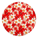 Red Hibiscus Plumeria Pattern Print Round Blanket