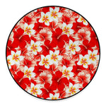 Red Hibiscus Plumeria Pattern Print Round Floor Mat