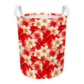 Red Hibiscus Plumeria Pattern Print Round Laundry Basket