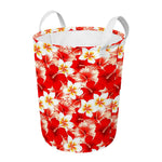 Red Hibiscus Plumeria Pattern Print Round Laundry Basket