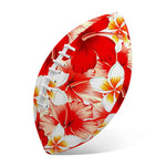 Red Hibiscus Plumeria Pattern Print Rugby Ball