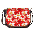 Red Hibiscus Plumeria Pattern Print Saddle Bag
