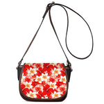 Red Hibiscus Plumeria Pattern Print Saddle Bag