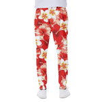Red Hibiscus Plumeria Pattern Print Scuba Joggers