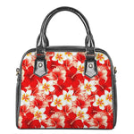 Red Hibiscus Plumeria Pattern Print Shoulder Handbag