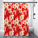 Red Hibiscus Plumeria Pattern Print Shower Curtain