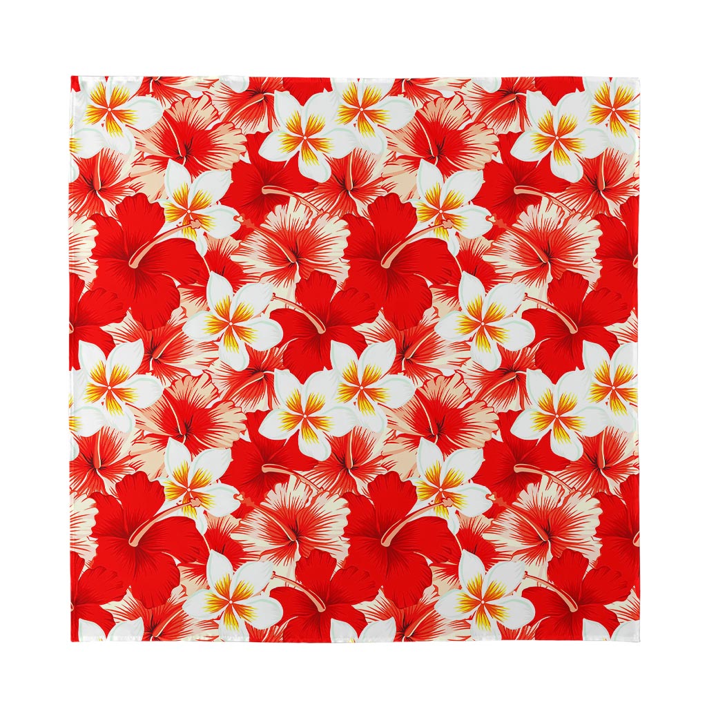Red Hibiscus Plumeria Pattern Print Silk Bandana