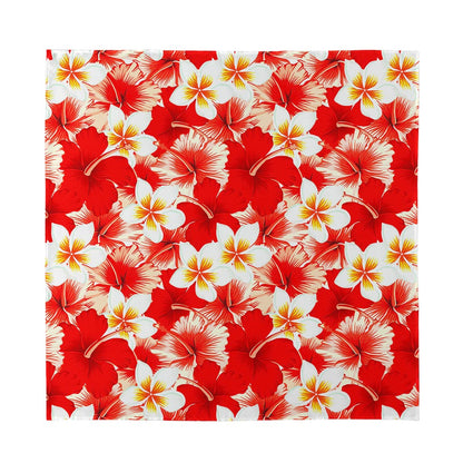 Red Hibiscus Plumeria Pattern Print Silk Bandana