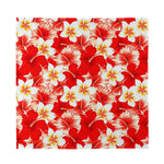 Red Hibiscus Plumeria Pattern Print Silk Bandana