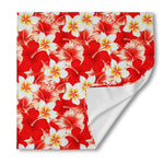 Red Hibiscus Plumeria Pattern Print Silk Bandana