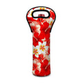 Red Hibiscus Plumeria Pattern Print Single Neoprene Wine Tote