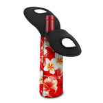 Red Hibiscus Plumeria Pattern Print Single Neoprene Wine Tote