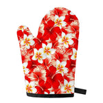 Red Hibiscus Plumeria Pattern Print Single Oven Mitt