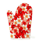 Red Hibiscus Plumeria Pattern Print Single Oven Mitt