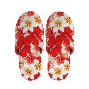 Red Hibiscus Plumeria Pattern Print Slippers