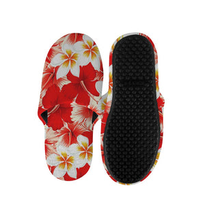 Red Hibiscus Plumeria Pattern Print Slippers