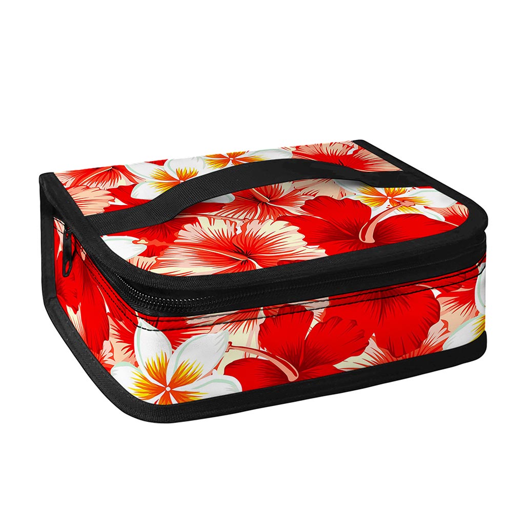 Red Hibiscus Plumeria Pattern Print Small Lunch Bag