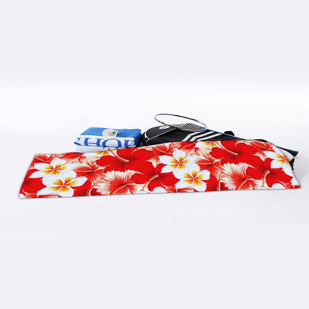 Red Hibiscus Plumeria Pattern Print Sports Towel