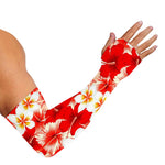 Red Hibiscus Plumeria Pattern Print Sun Protection Arm Sleeves