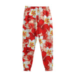 Red Hibiscus Plumeria Pattern Print Sweatpants