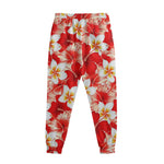 Red Hibiscus Plumeria Pattern Print Sweatpants