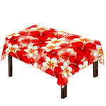 Red Hibiscus Plumeria Pattern Print Tablecloth