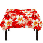 Red Hibiscus Plumeria Pattern Print Tablecloth
