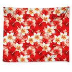 Red Hibiscus Plumeria Pattern Print Tapestry