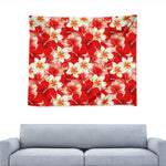 Red Hibiscus Plumeria Pattern Print Tapestry