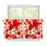 Red Hibiscus Plumeria Pattern Print Tier Curtains