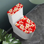 Red Hibiscus Plumeria Pattern Print Toilet Lid And Tank Cover Set