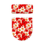 Red Hibiscus Plumeria Pattern Print Toilet Lid And Tank Cover Set