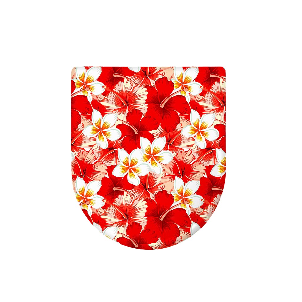 Red Hibiscus Plumeria Pattern Print Toilet Lid Cover