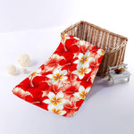 Red Hibiscus Plumeria Pattern Print Towel