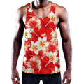 Red Hibiscus Plumeria Pattern Print Men's Workout Tank Top